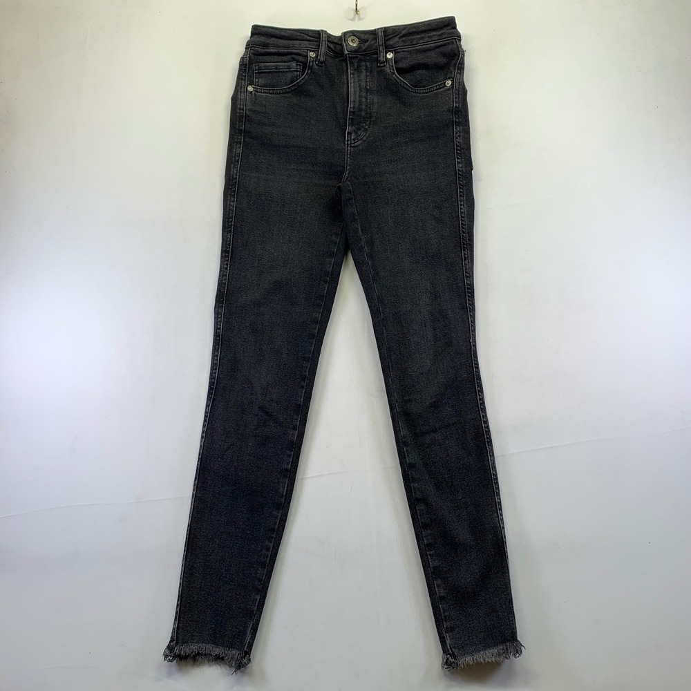 We The Free Anthropologie Skinny Jeans Size 26 Black Wash High Rise Frayed Hem